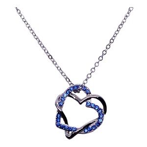 Imitation BLUE AQUAMARINE Rhinestone Gemstone Double Heart Pendant Necklace